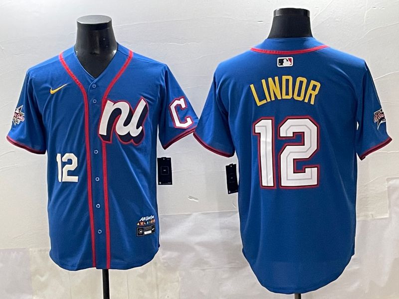 Men 2025 New York Mets 12 Lindor Blue All star Blank Blue Nike MLB Jersey style 3